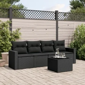 Gartenmöbel-Set, 5-teilig, mit schwarzen Polstern aus synthetischem Rattan. von , Modulare Sofas für den Außenbereich - Ref: ...