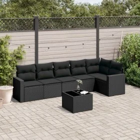 Garten-Essgruppe 7-teilig mit schwarzen Polstern aus synthetischem Rattan von , Modulare Sofas für den Außenbereich - Ref: Fo...