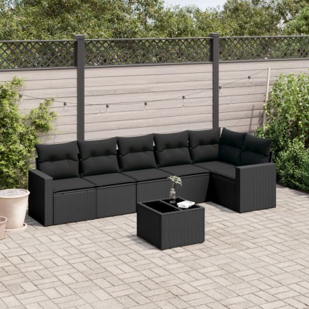 Garten-Essgruppe 7-teilig mit schwarzen Polstern aus synthetischem Rattan von , Modulare Sofas für den Außenbereich - Ref: Fo...