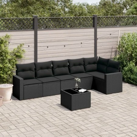 Garten-Essgruppe 7-teilig mit schwarzen Polstern aus synthetischem Rattan von , Modulare Sofas für den Außenbereich - Ref: Fo...