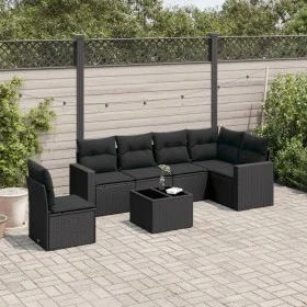 Garten-Essgruppe 7-teilig mit schwarzen Polstern aus synthetischem Rattan von , Modulare Sofas für den Außenbereich - Ref: Fo...