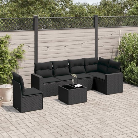 Set de comedor de jardín 7 pzas y cojines ratán sintético negro by , Modular outdoor sofas - Ref: Foro24-3251372, Price: 473,...