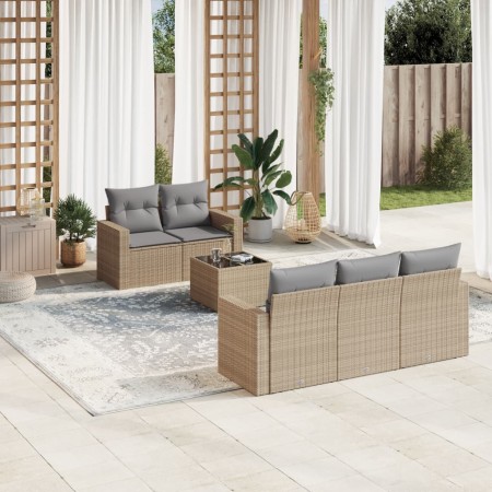 Gartensofa-Set mit 6-teiligen Kissen aus synthetischem Rattan in Beige. von , Modulare Sofas für den Außenbereich - Ref: Foro...