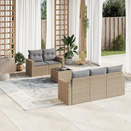 Gartensofa-Set mit 6-teiligen Kissen aus synthetischem Rattan in Beige. von , Modulare Sofas für den Außenbereich - Ref: Foro...