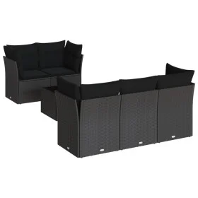 6-teiliges Gartensofa-Set und Kissen aus schwarzem Kunststoff-Rattan. von , Gartensets - Ref: Foro24-3249084, Preis: 417,75 €...
