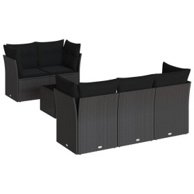 Set de sofás de jardín 6 piezas y cojines ratán sintético negro by , Garden sets - Ref: Foro24-3249084, Price: 428,32 €, Disc...