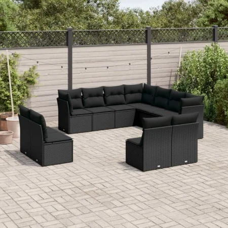 Set de sofás de jardín 11 pzas y cojines ratán sintético negro by , Garden sets - Ref: Foro24-3217815, Price: 675,34 €, Disco...