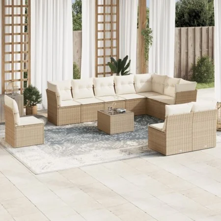 Gartensofa-Set 11-teilig mit beigen Polstern aus synthetischem Rattan von , Gartensets - Ref: Foro24-3217808, Preis: 691,96 €...