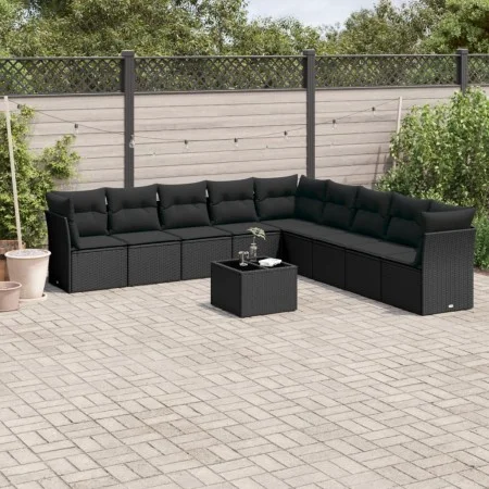 Set de sofás de jardín 10 pzas cojines ratán sintético negro by , Garden sets - Ref: Foro24-3217785, Price: 644,93 €, Discoun...