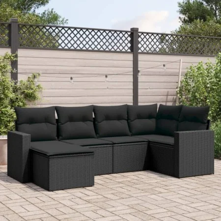 6-teiliges Gartensofa-Set und Kissen aus schwarzem Kunststoff-Rattan. von , Modulare Sofas für den Außenbereich - Ref: Foro24...