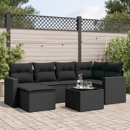 Garten-Essgruppe 7-teilig mit schwarzen Polstern aus synthetischem Rattan von , Modulare Sofas für den Außenbereich - Ref: Fo...