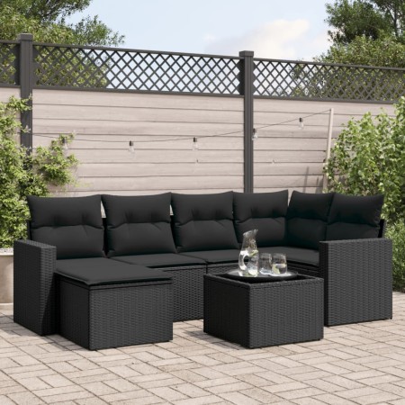 Set de comedor de jardín 7 pzas y cojines ratán sintético negro by , Modular outdoor sofas - Ref: Foro24-3251602, Price: 463,...