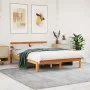 Bed frame with wax brown pine wood headboard 140x200 cm by , Beds and slatted bases - Ref: Foro24-844274, Price: 101,40 €, Di...
