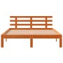 Bed frame with wax brown pine wood headboard 140x200 cm by , Beds and slatted bases - Ref: Foro24-844274, Price: 102,27 €, Di...