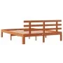 Bed frame with wax brown pine wood headboard 140x200 cm by , Beds and slatted bases - Ref: Foro24-844274, Price: 101,40 €, Di...