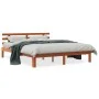 Bed frame with wax brown pine wood headboard 160x200 cm by , Beds and slatted bases - Ref: Foro24-844276, Price: 108,26 €, Di...