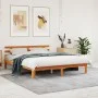 Bed frame with wax brown pine wood headboard 160x200 cm by , Beds and slatted bases - Ref: Foro24-844276, Price: 108,26 €, Di...
