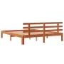 Bed frame with wax brown pine wood headboard 160x200 cm by , Beds and slatted bases - Ref: Foro24-844276, Price: 108,26 €, Di...