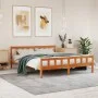Bed frame with wax brown pine wood headboard 160x200 cm by , Beds and slatted bases - Ref: Foro24-844399, Price: 123,71 €, Di...
