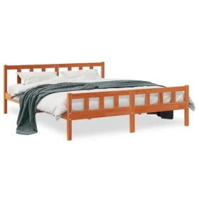 Bed frame with wax brown pine wood headboard 180x200 cm by , Beds and slatted bases - Ref: Foro24-844400, Price: 133,96 €, Di...