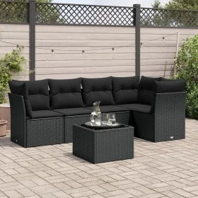 6-teiliges Gartensofa-Set und Kissen aus schwarzem Kunststoff-Rattan. von , Gartensets - Ref: Foro24-3249444, Preis: 394,12 €...
