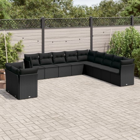 Set de sofás de jardín 11 pzas y cojines ratán sintético negro by , Garden sets - Ref: Foro24-3249714, Price: 735,12 €, Disco...
