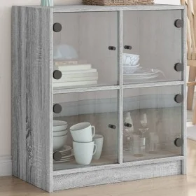 Armario auxiliar puertas de vidrio gris Sonoma 68x37x75,5 cm by , Sideboards - Ref: Foro24-836383, Price: 77,90 €, Discount: %