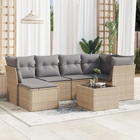 Gartensofagarnitur 7-teilig mit Kissen aus synthetischem Rattan in Beige. von , Gartensets - Ref: Foro24-3217959, Preis: 412,...