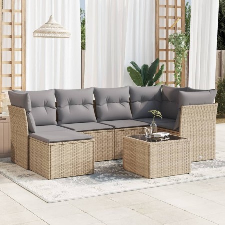 Set sofás de jardín 7 piezas y cojines ratán sintético beige by , Garden sets - Ref: Foro24-3217959, Price: 411,50 €, Discoun...