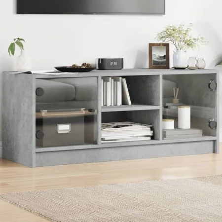 Mueble de TV con puertas de vidrio gris hormigón 102x37x42 cm by , TV Furniture - Ref: Foro24-836374, Price: 63,08 €, Discoun...
