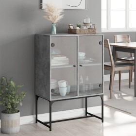 Nebenschrank mit grauen Glastüren und Betonoptik, 69x37x100 cm. von , Sideboards - Ref: Foro24-836549, Preis: 72,59 €, Rabatt: %