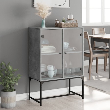 Armario auxiliar puertas de vidrio gris hormigón 69x37x100 cm by , Sideboards - Ref: Foro24-836549, Price: 72,59 €, Discount: %