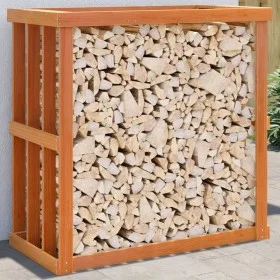 Außenholzständer aus braunem Kiefernholz mit Wachsbeschichtung, 109x52x106 cm. von , Brennholztaschen und -halter - Ref: Foro...