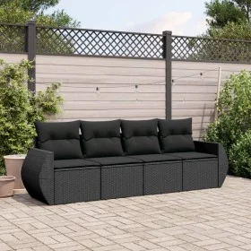 Juego de sofás jardín 4 pzas con cojines ratán sintético negro by , Garden sets - Ref: Foro24-3221074, Price: 291,76 €, Disco...