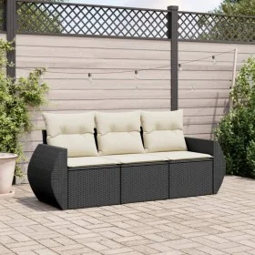 Set de sofás de jardín con cojines 3 pzas ratán sintético negro by , Garden sets - Ref: Foro24-3221055, Price: 223,11 €, Disc...