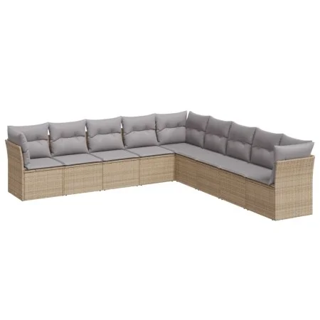 Set de sofás de jardín 9 pzas con cojines ratán sintético beige by , Garden sets - Ref: Foro24-3249618, Price: 573,24 €, Disc...