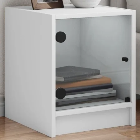 Mesita de noche con puerta de vidrio blanco 35x37x42 cm de , Mesitas de noche - Ref: Foro24-836343, Precio: 24,61 €, Descuent...