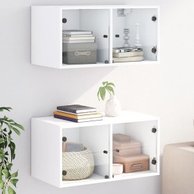 Wandschrank mit 2 Glastüren, weiß, 68,5x37x35 cm. von , Schließfächer und Lagerschränke - Ref: Foro24-836498, Preis: 82,89 €,...