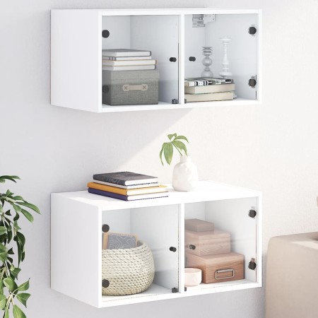 Mueble pared con puertas de vidrio 2 uds blanco 68,5x37x35 cm by , Lockers and storage cabinets - Ref: Foro24-836498, Price: ...