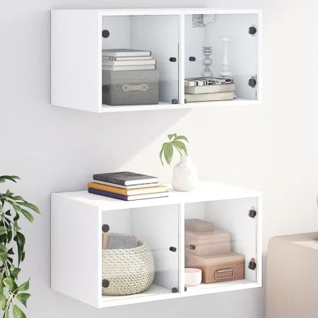 Wandschrank mit 2 Glastüren, weiß, 68,5x37x35 cm. von , Schließfächer und Lagerschränke - Ref: Foro24-836498, Preis: 79,73 €,...
