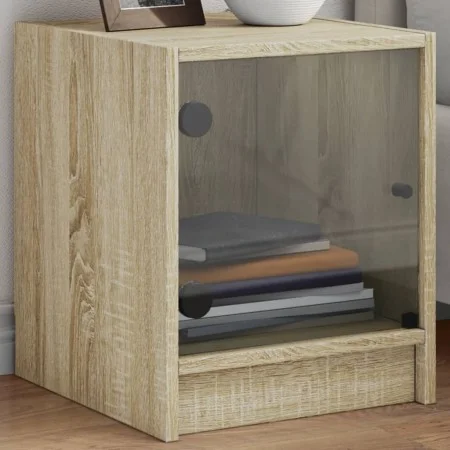 Mesitas noche con puertas vidrio 2 uds roble Sonoma 35x37x42 cm by , Nightstands - Ref: Foro24-836348, Price: 39,86 €, Discou...