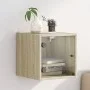 Mesita de noche con puerta de vidrio roble Sonoma 35x37x35 cm de , Mesitas de noche - Ref: Foro24-836466, Precio: 34,59 €, De...