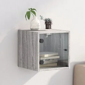 Mesita de noche con puerta de vidrio gris Sonoma 35x37x35 cm by , Nightstands - Ref: Foro24-836472, Price: 32,00 €, Discount: %