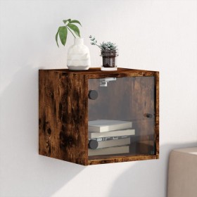 Mesita de noche con puerta de vidrio roble ahumado 35x37x35 cm by , Nightstands - Ref: Foro24-836470, Price: 31,13 €, Discoun...