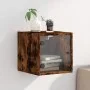 Mesita de noche con puerta de vidrio roble ahumado 35x37x35 cm by , Nightstands - Ref: Foro24-836470, Price: 30,72 €, Discoun...