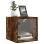 Mesita de noche con puerta de vidrio roble ahumado 35x37x35 cm by , Nightstands - Ref: Foro24-836470, Price: 30,72 €, Discoun...