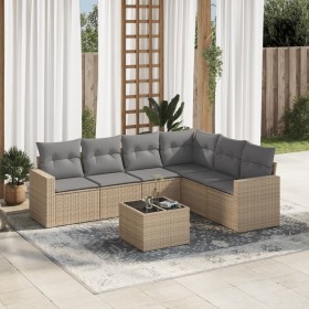 Set sofás de jardín 7 piezas y cojines ratán sintético beige de , Conjuntos de jardín - Ref: Foro24-3219009, Precio: 440,65 €...