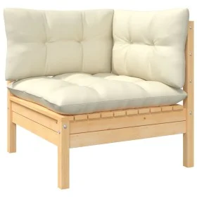 Corner garden sofa and solid pine wood cream cushions by , Modular outdoor sofas - Ref: Foro24-806628, Price: 119,21 €, Disco...