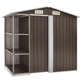 Cobertizo de jardín con estantería hierro marrón 205x130x183 cm de , Cobertizos - Ref: Foro24-47105, Precio: 248,88 €, Descue...