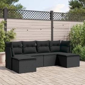 6-teiliges Gartensofa-Set und Kissen aus schwarzem Kunststoff-Rattan. von , Gartensets - Ref: Foro24-3249844, Preis: 365,26 €...